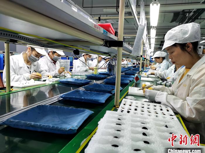 資料圖：正在生產(chǎn)耳機(jī)的工人。<a target='_blank' href='http://www.chinanews.com/' >中新網(wǎng)</a>記者 李金磊 攝