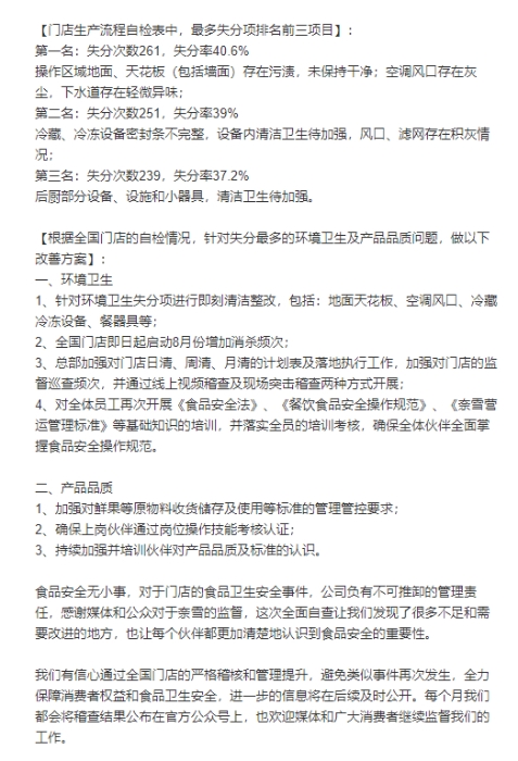 截圖自奈雪的茶微博8月3日晚間的回應(yīng)。