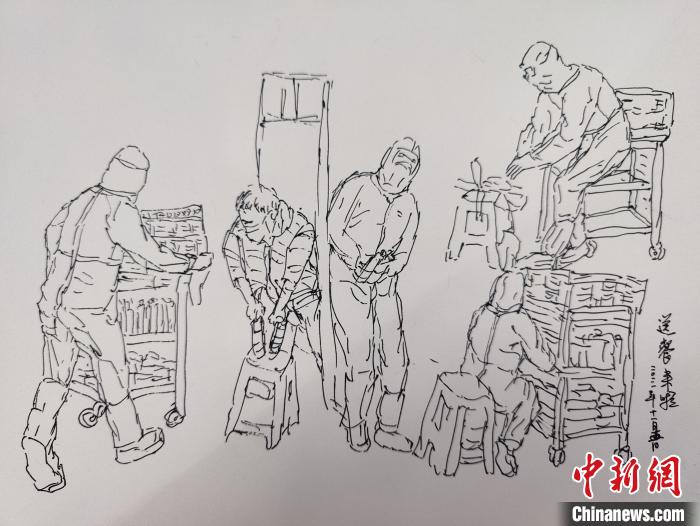 秦樹林創(chuàng)作的《隔離畫記》?！〕啥茧p流區(qū)融媒體中心供圖