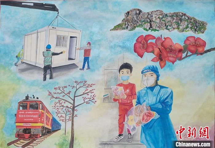 吳愛蓮畫作《木棉花下的抗疫英雄》?！≌褂[組委會供圖