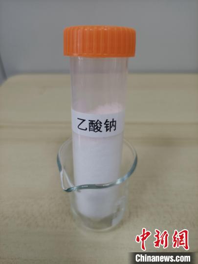 研究團隊通過固態(tài)電解質(zhì)反應器制備的乙酸鈉粉末?！⊙芯繄F隊 供圖