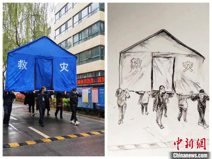 圖為工作人員移動一頂帳篷?！∏嗪Ｊ∽匀毁Y源廳 供圖