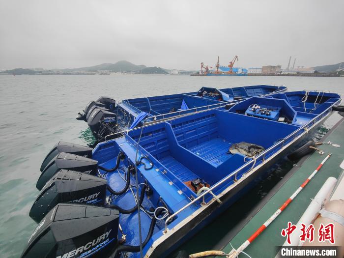 漳州海警局查獲的2艘大馬力改裝快艇。　漳州海警局供圖