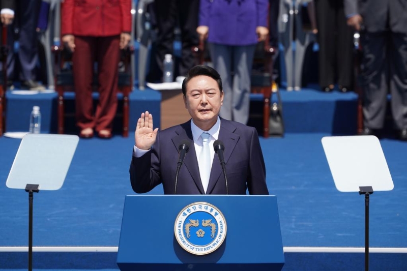 5月10日，在韓國首爾，尹錫悅出席總統(tǒng)宣誓就職儀式。（圖源：新華社）