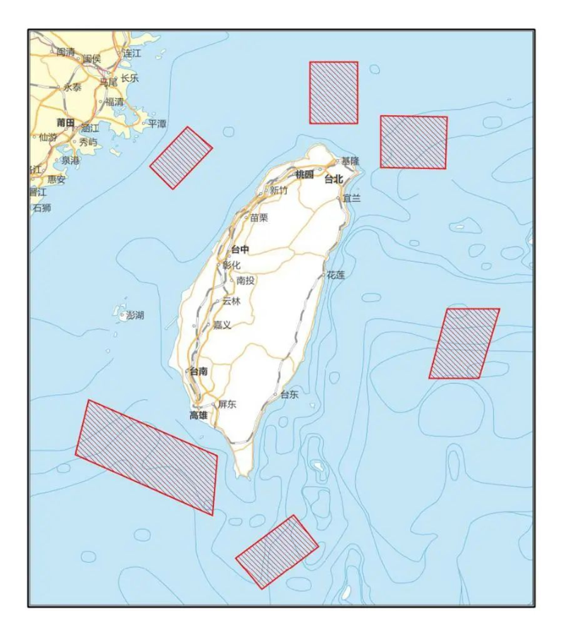 解放軍在臺島周邊的六處海空域進行重要軍事演訓行動。（圖源：新華社）