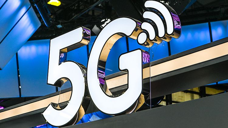 資料圖，2021上海世界移動展，5G標(biāo)志。圖片來源：視覺中國