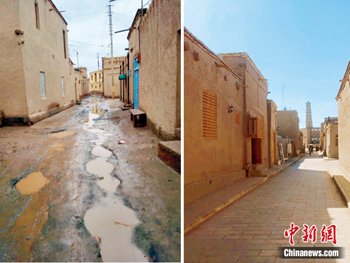 修復(fù)前后的民居建筑及周邊道路環(huán)境。許言 供圖