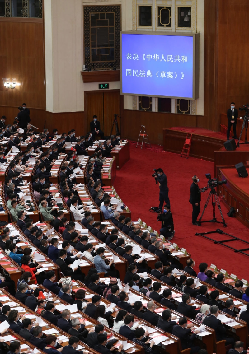 十三屆全國人大三次會議表決《中華人民共和國民法典(草案)》(2020年5月28日攝)。新華社記者 丁海濤 攝