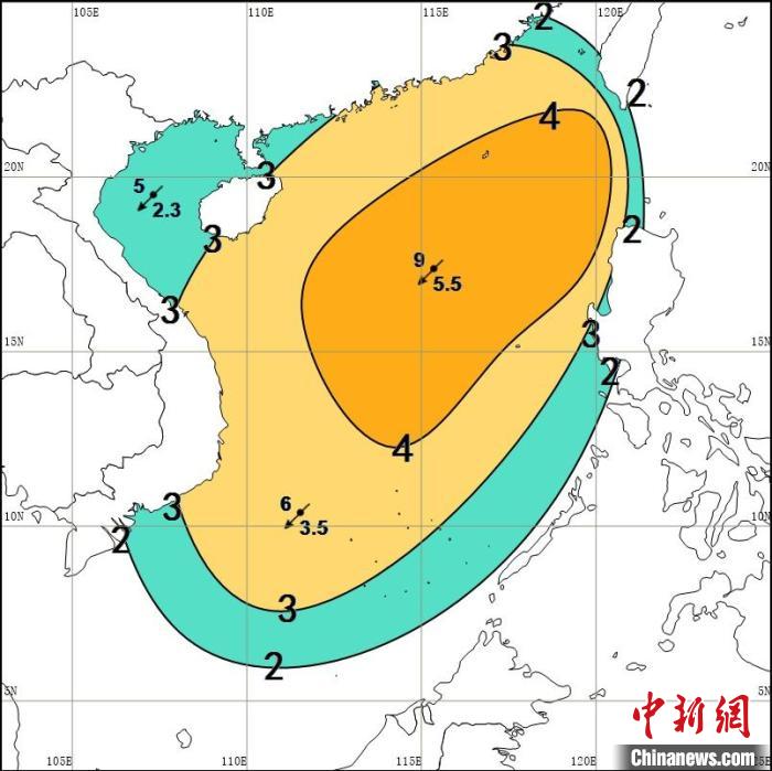 南海大部海域13日～14日有較強風雨天氣