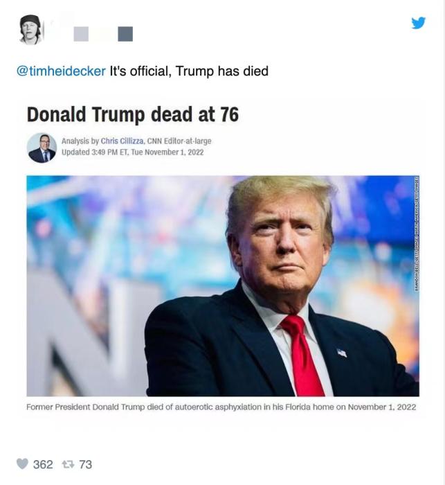 推特網(wǎng)友制作的“特朗普死了”CNN假報(bào)道截圖。