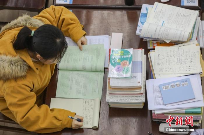 資料圖：一位考研學(xué)生在南昌大學(xué)圖書館的自習(xí)室內(nèi)復(fù)習(xí)備考。 劉力鑫 攝