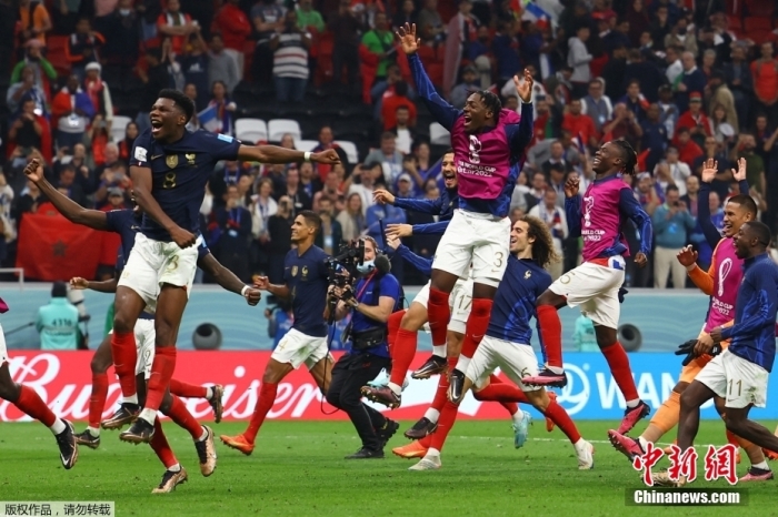 法國隊球員們慶祝勝利。