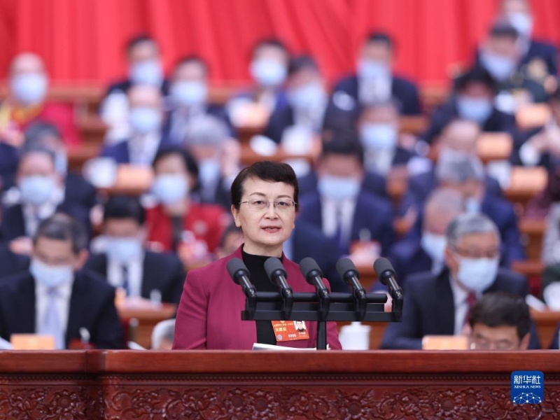 3月7日，全國政協(xié)十四屆一次會議在北京人民大會堂舉行第二次全體會議。這是李瑪琳委員代表民進中央作大會發(fā)言。（圖源：新華社）