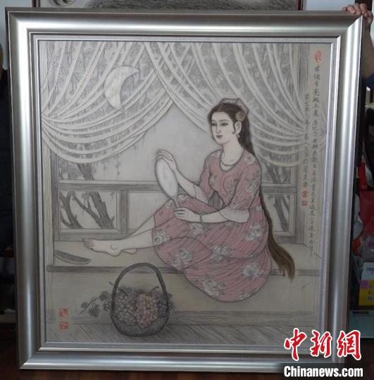 藺烈板刻線畫作品《半個(gè)月亮爬上來》?！∪诸?攝