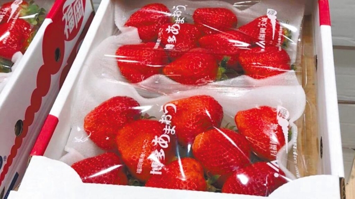 食藥署正評估開放「氟尼胺」和「克凡派」兩款農(nóng)藥可用於草莓，讓農(nóng)藥超標(biāo)的日本草莓就地合法，遭國內(nèi)草莓農(nóng)抗議。圖為臺北內(nèi)湖好市多「空運日本草莓」被驗出農(nóng)藥氟尼胺超標(biāo)。（北市衛(wèi)生局提供）