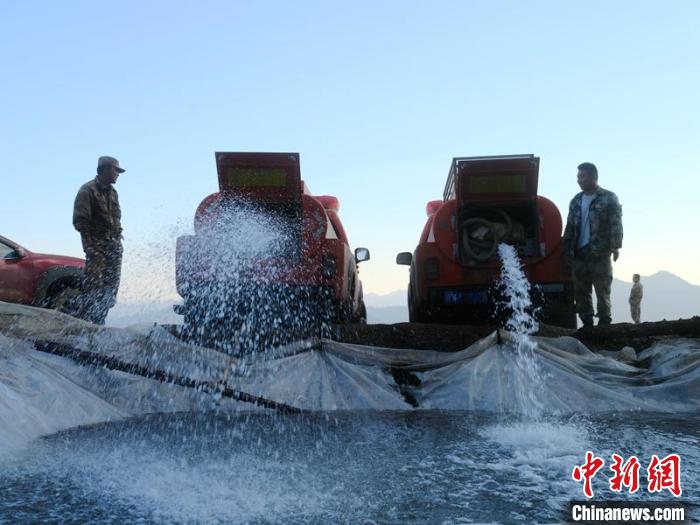 由當(dāng)?shù)卮迕窠M成的民兵應(yīng)急分隊(duì)將水送到海拔3700米的原始森林里，全力保障火場(chǎng)用水?！〕萄┝?攝