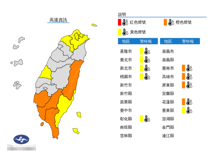 臺灣高溫預(yù)警