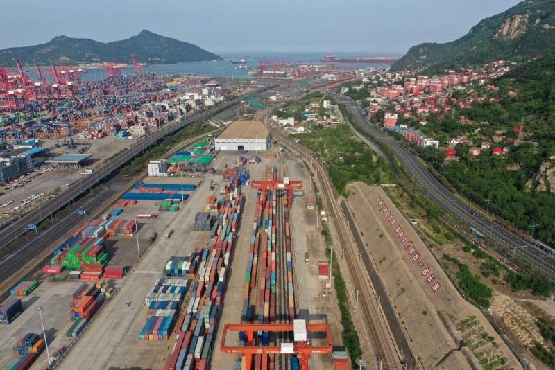 2023年5月9日拍攝的中哈（連云港）物流合作基地（無人機照片）。新華社記者 季春鵬 攝