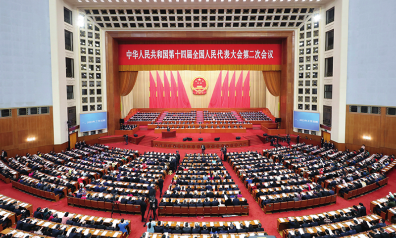 3月5日，第十四屆全國(guó)人民代表大會(huì)第二次會(huì)議在北京人民大會(huì)堂開幕。 丁海濤攝 《瞭望》