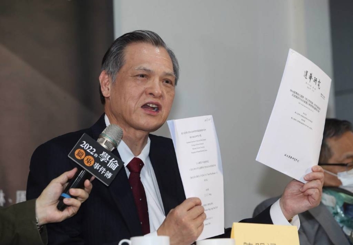 陳明通25日出席新書發(fā)表會，強調(diào)林智堅並未抄襲，臺大學倫會的判決是一場「世紀大冤案」。（中時資料照，劉宗龍攝）
