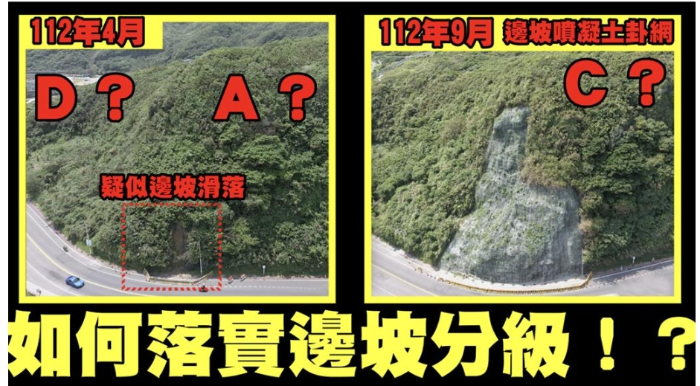 基隆坍方處去年曾因落石升級為A級不穩(wěn)邊坡，但補(bǔ)強(qiáng)完觀察不到1個(gè)月就被降至C級，要求交通部檢討分級制度